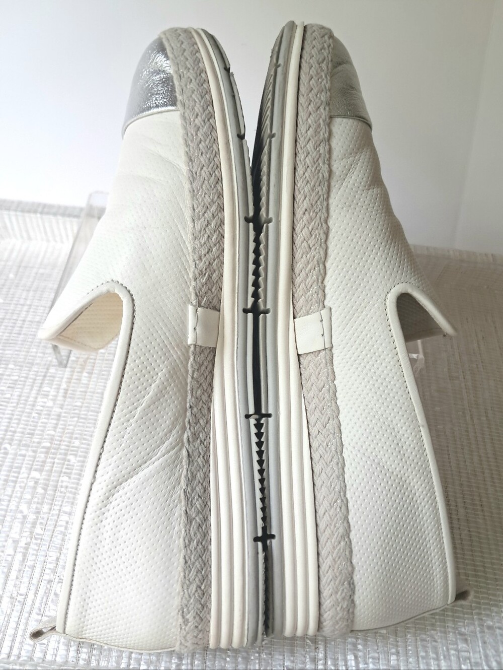 Paul Green Joaquin Espadrille Slip-on Leather Loafers Women's 7.5 White/Silver - Picture 8 of 15